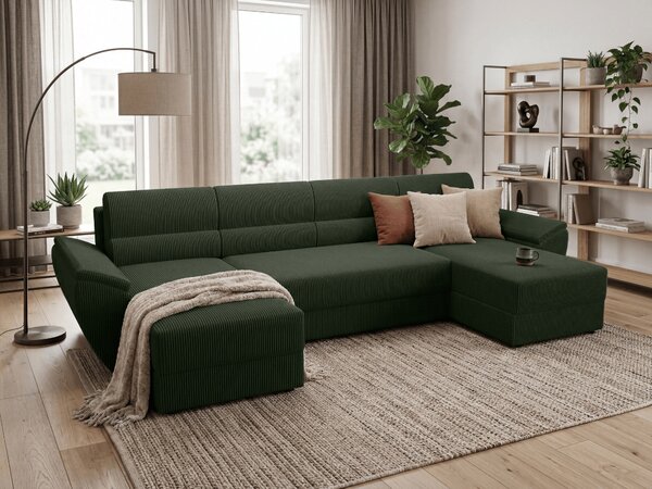 Rozkładana sofa narożna w kształcie U TAVERO 321x140 cm, ciemnozielona