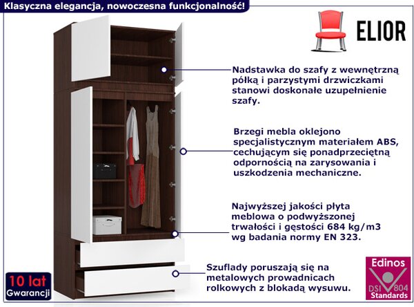 Szafa dwudrzwiowa z nadstawką wenge + biały T9-L04