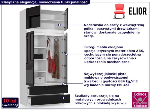 Dwudrzwiowa szafa z gładkim frontem biały + czarny E9-T70