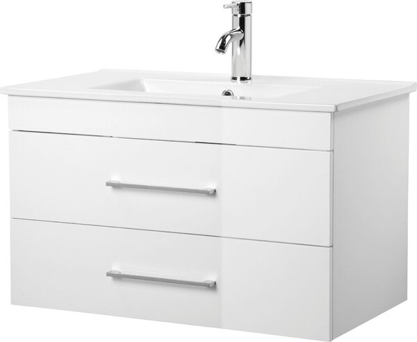 Szafka z ceramiczną umywalką biała, front w połysku 80 cm