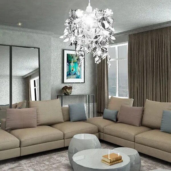 Srebrna lampa wisząca w kształcie liści - 4X E989 R3-D53