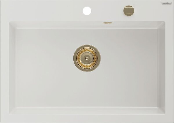 Mexen Elix zlewozmywak granitowy 1-komorowy 700 x 500 mm, biały, syfon złoty - 6526701005-20-G