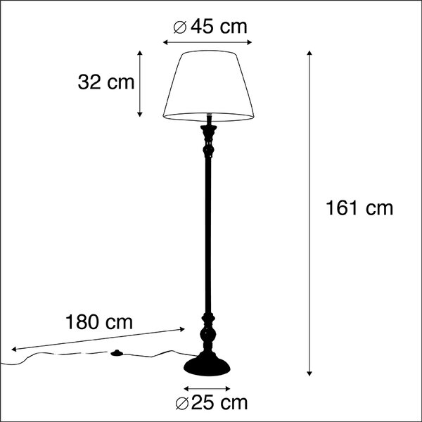 Lampa stojąca czarna z plisowanym abażurem białym 45 cm - Classico