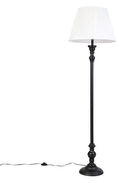 Lampa stojąca czarna z plisowanym abażurem białym 45 cm - Classico