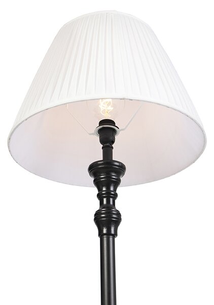 Lampa stojąca czarna z plisowanym abażurem białym 45 cm - Classico