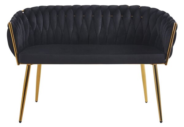 Sofa pleciona glamour dwuosobowa do recepcji czarna welurowa złota ROSA