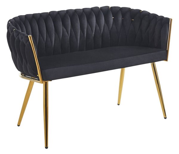 Sofa pleciona glamour dwuosobowa do recepcji czarna welurowa złota ROSA