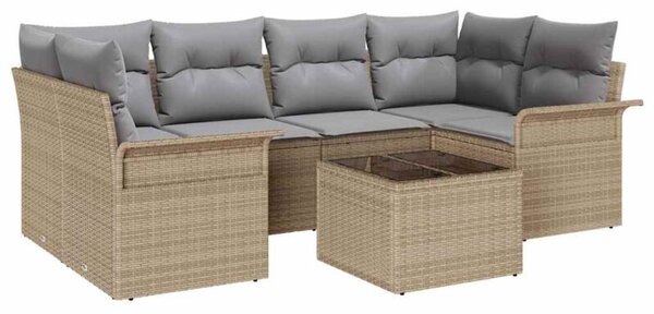Zestaw Mebli Ogrodowych Komplet Wypoczynkowy 7-Częściowy Beżowy Rattan Na Taras Balkon Ogród