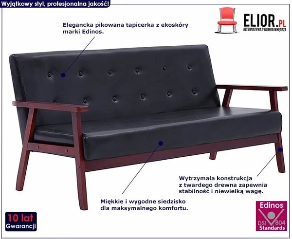 3-osobowa czarna sofa retro L7-F58