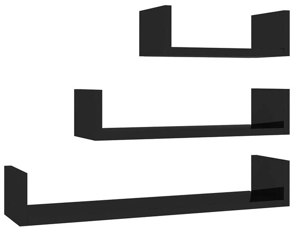 Zestaw czarnych półek ściennych z połyskiem - Baffic 3X
