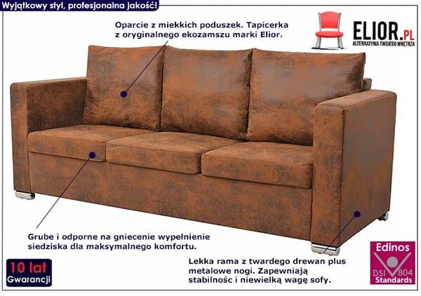 Przytulna brązowa sofa trzyosobowa G9-T03