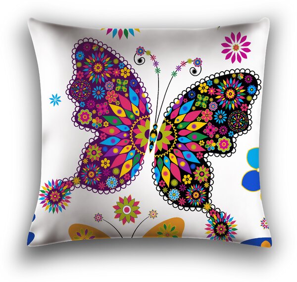 Poszewka na poduszkę z mikrofibry KOLOROWY MOTYL 45x45 cm, biały