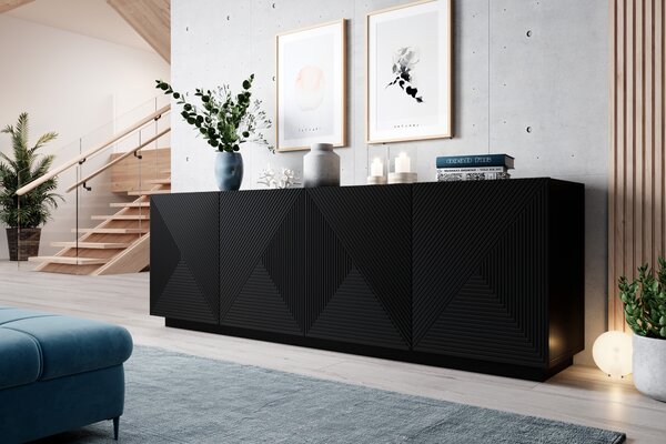 Komoda Asha 200 cm czterodrzwiowa - czarny mat