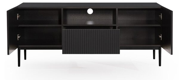 Szafka RTV Nicole 150 cm z szufladą i wnęką - czarny mat / czarne nóżki