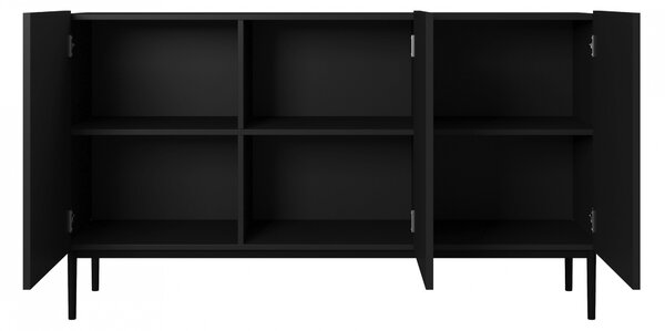 Komoda Nicole 150 cm trzydrzwiowa z ryflowanym frontem - czarny mat / czarne nóżki