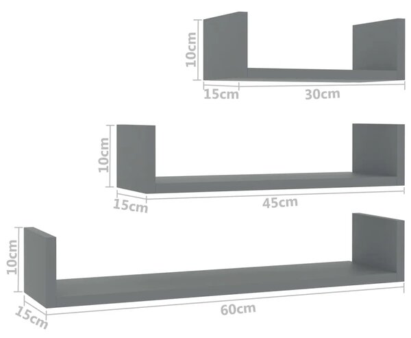 Zestaw szarych półek ściennych - Dunan 3X