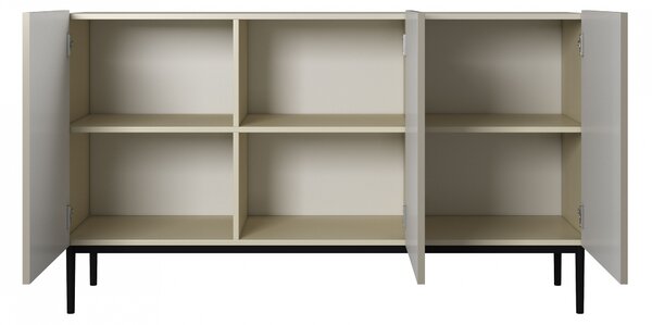 Komoda Nicole 150 cm trzydrzwiowa z ryflowanym frontem - kaszmir / czarne nóżki