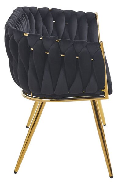 Sofa pleciona glamour dwuosobowa do recepcji czarna welurowa złota ROSA