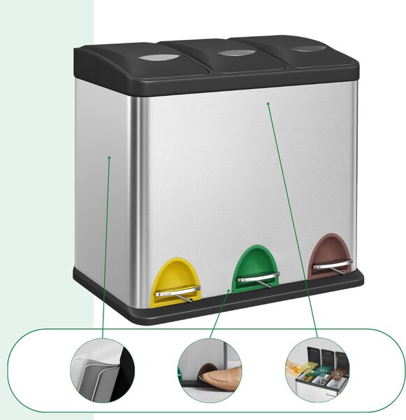 Kosz do segregacji odpadów SORT, 24l (3x8l), srebrna Jurhan