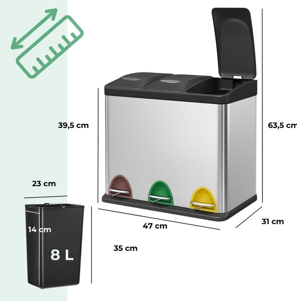 Kosz do segregacji odpadów SORT, 24l (3x8l), srebrna Jurhan