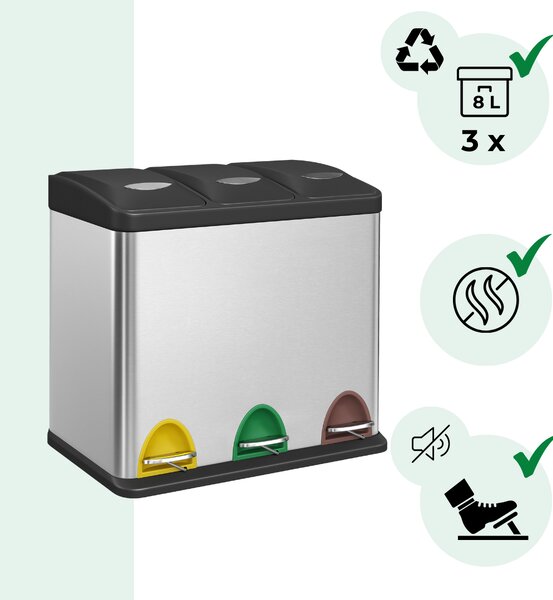 Kosz do segregacji odpadów SORT, 24l (3x8l), srebrna Jurhan