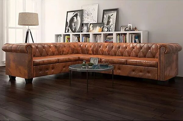 Brązowy 6-osobowy narożnik w stylu chesterfield C6-W65