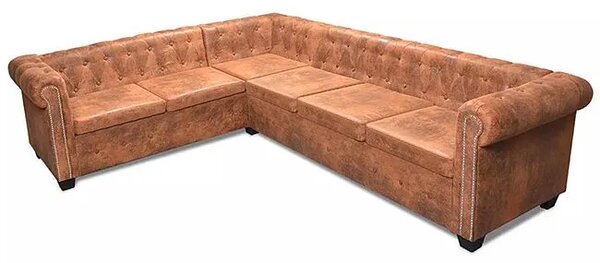 Brązowy 6-osobowy narożnik w stylu chesterfield C6-W65