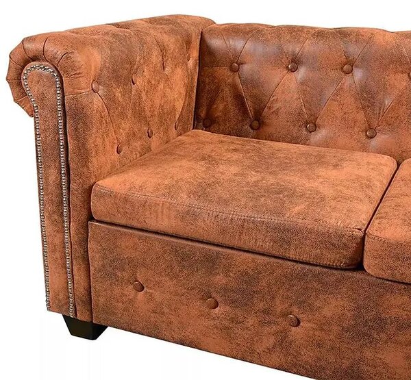 Brązowy 6-osobowy narożnik w stylu chesterfield C6-W65