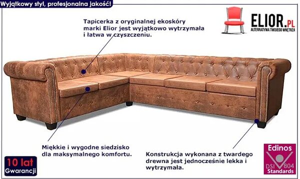 Brązowy 6-osobowy narożnik w stylu chesterfield C6-W65