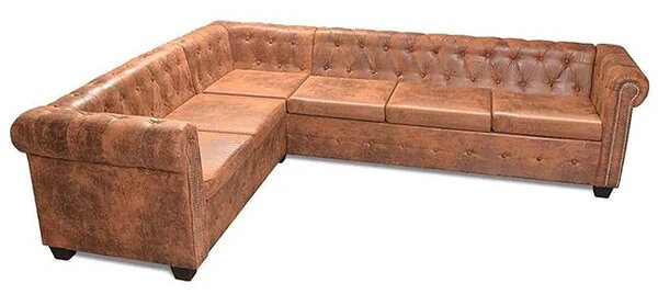 Brązowy 6-osobowy narożnik w stylu chesterfield C6-W65