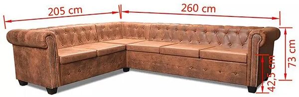 Brązowy 6-osobowy narożnik w stylu chesterfield C6-W65