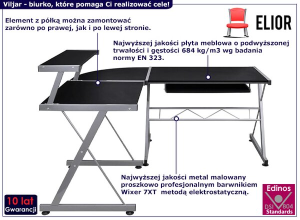 Czarne nowoczesne biurko narożne T6-R22