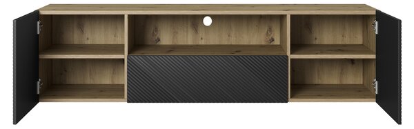 Szafka RTV Asha 167 cm wisząca z szufladą i wnęką - artisan / czarny mat