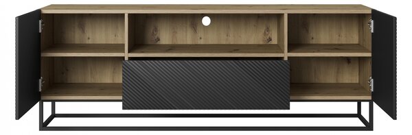Szafka RTV Asha 167 cm z szufladą i metalowym stelażem - artisan / czarny mat