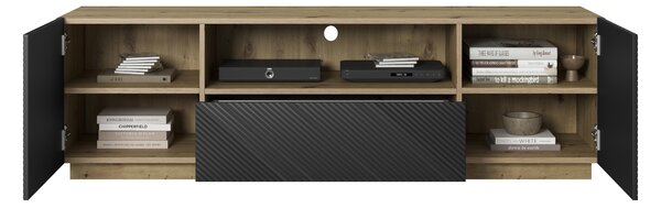 Szafka RTV Asha 167 cm z szufladą i wnęką - artisan / czarny mat