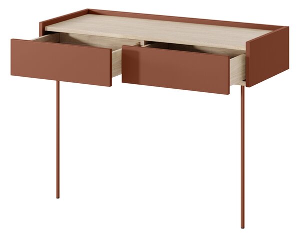 Toaletka Desin 100 cm z szufladami i metalowymi nogami - ceramic red / dąb nagano