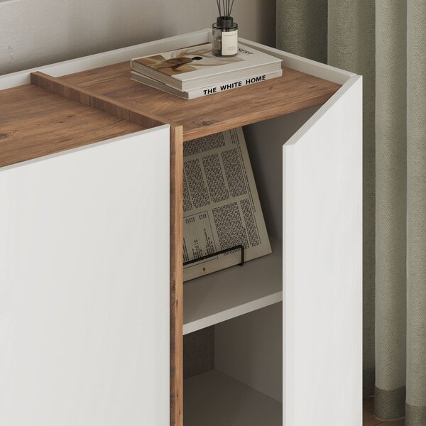 Biała komoda w dekorze sosny z otworem na kable 180x80x45 cm Dorma – Kalune Design