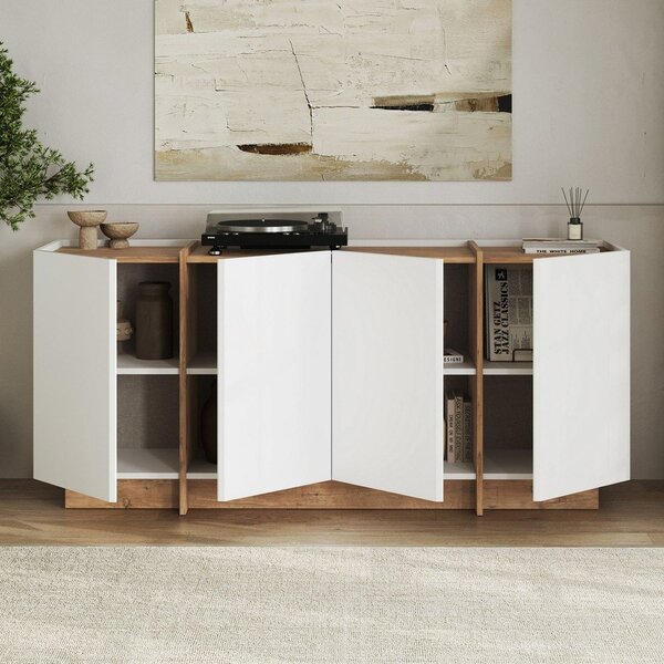 Biała komoda w dekorze sosny z otworem na kable 180x80x45 cm Dorma – Kalune Design