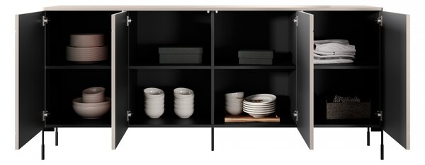 Komoda Sonatia 200 cm czterodrzwiowa - kaszmir / nogi czarne