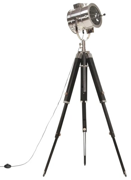 Czarna retro lampa podłogowa z drewna mango P9-E65