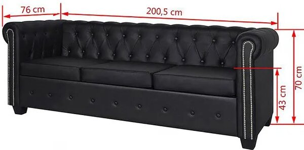 3-osobowa czarna sofa w stylu W1-N77
