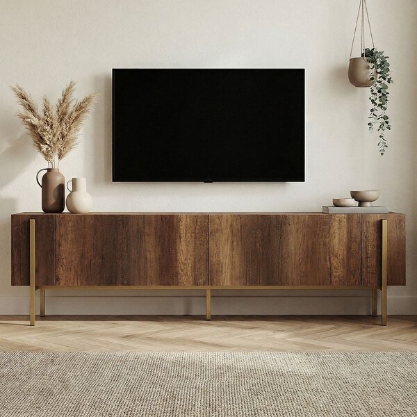 Szafka pod TV w dekorze orzecha w ciemnym naturalnym kolorze 180x45x30 cm Nexus – Kalune Design