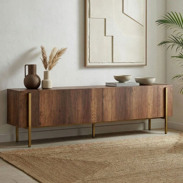 Szafka pod TV w dekorze orzecha w ciemnym naturalnym kolorze 180x45x30 cm Nexus – Kalune Design