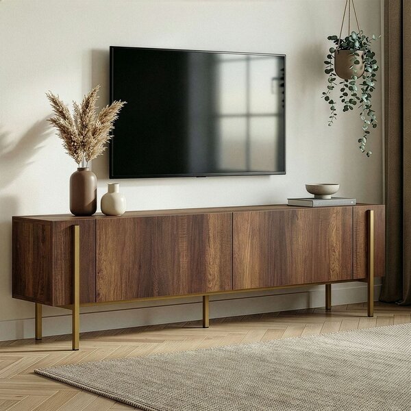 Szafka pod TV w dekorze orzecha w ciemnym naturalnym kolorze 180x45x30 cm Nexus – Kalune Design