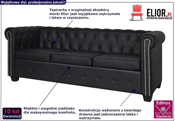 3-osobowa czarna sofa w stylu W1-N77