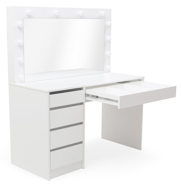 Toaletka Velinio XL 120 cm z szufladami i oświetleniem - biały