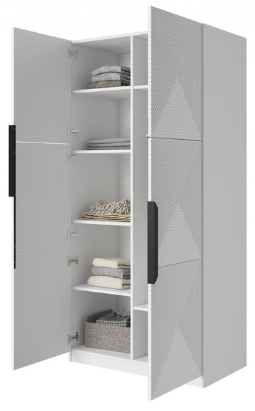 Szafa Asha 100 cm z ryflowanym frontem i metalowymi uchwytami- biały mat / czarne uchwyty