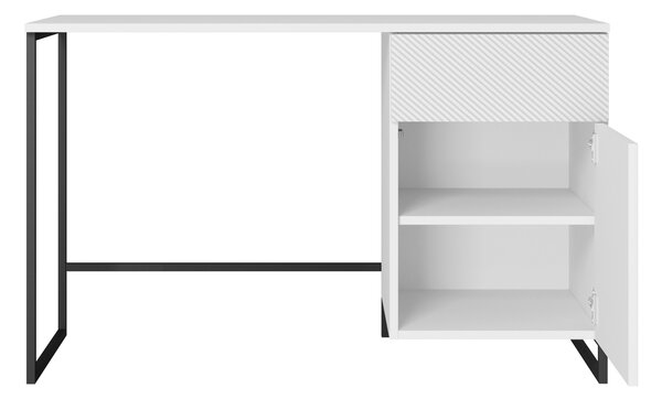 Biurko Asha 120 cm z szufladą - biały mat / czarny stelaż