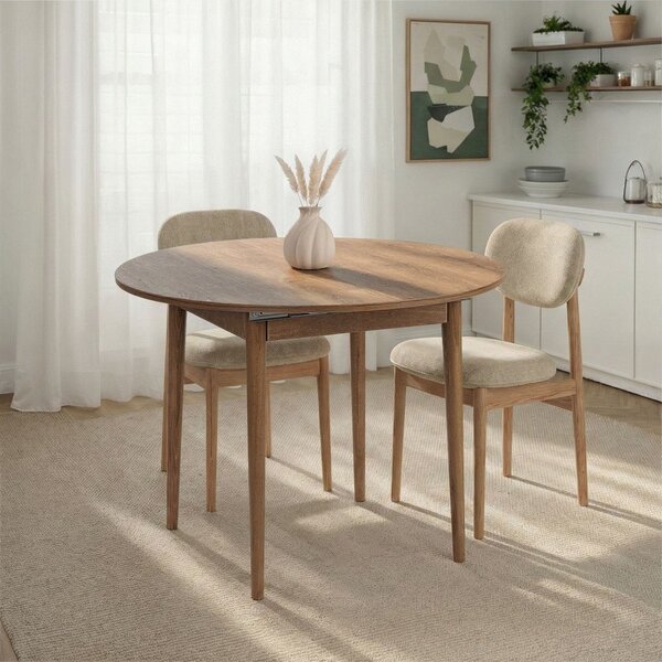 Okrągły rozkładany stół z dodatkowym blatem w dekorze dębu ø 100 cm Viona – Kalune Design