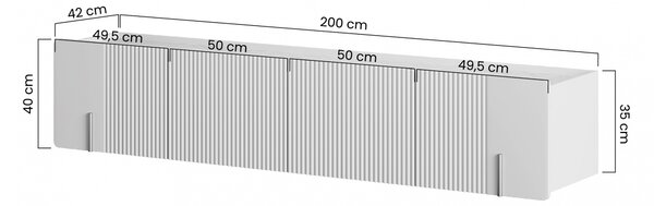 Szafka RTV Malmi 200 cm wisząca - kaszmir / crema bianca / złoty